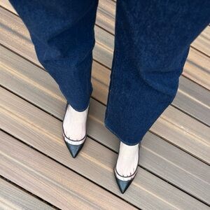 Jimmy Choo Erin Black Leather Slingback Sandals Pointed Toe